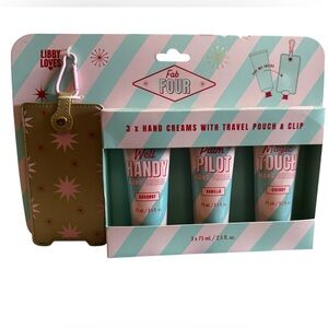Fab Four Hand Cream Set with Travel Pouch - Pink, Green, Gold